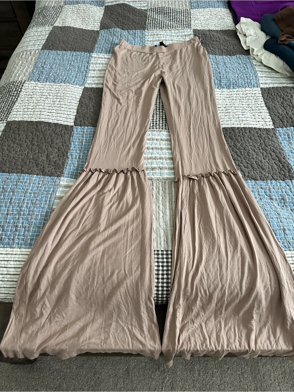 POL Women’s Wide Bell Bottom Pants in Taupe